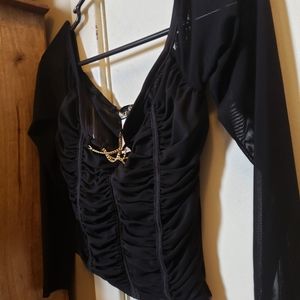 Black Long Sleeve Crop Top